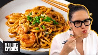 15minute Garlic Shrimp Udon Noodles  Marions Kitchen [upl. by Noryak]