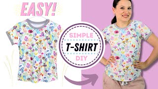 How to make this EASY tshirt from scratch just 2 pattern pieces  beginner friendly [upl. by Nodlehs984]