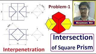 INTERSECTION OF SQUARE PRISM PROBLEM  Interpenetration of Square Prism and Square Prism [upl. by Wallie845]