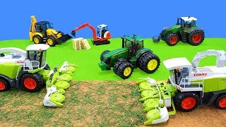 Tractor amp Harvester Kids Toys  Bruder Farm Vehicles Excavator amp Trucks Unboxing  Playset at Work [upl. by Aroved]