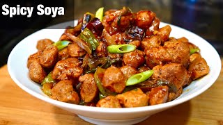 SPICY CHILLI SOYA CHUNKS RECIPE SUPER QUICK amp EASY  SOYABEAN DRY RECIPE [upl. by Vaden]