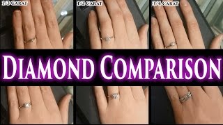 1 Carat Diamond Ring on Finger Hand 2 Ct Size Comparison 12 15 3 05 Price Engagement Rings Buy [upl. by Schertz]