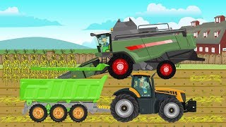 Green Combine Harvester and Tractor on a Big Farm  Animated Farm for Kids [upl. by Savihc]