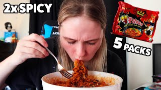 Korean 2x Spicy Fire Noodle Challenge [upl. by Eniwtna]