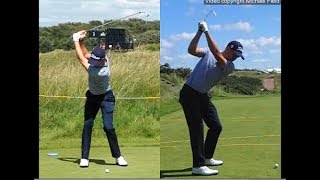 Justin Thomas golf swing  Long Iron faceon amp downtheline July 2017 [upl. by Anyalram]