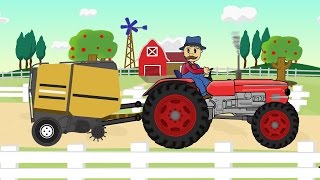 Farmer Farm Working and Rolling Straw  Colorful animated tractors for kids [upl. by Nageet870]